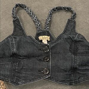 Black Denim Crop Top with Button Detail